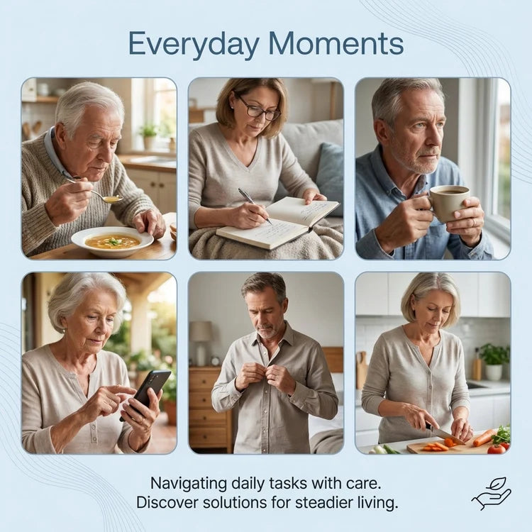 Everyday activities including writing, eating and holding a cup