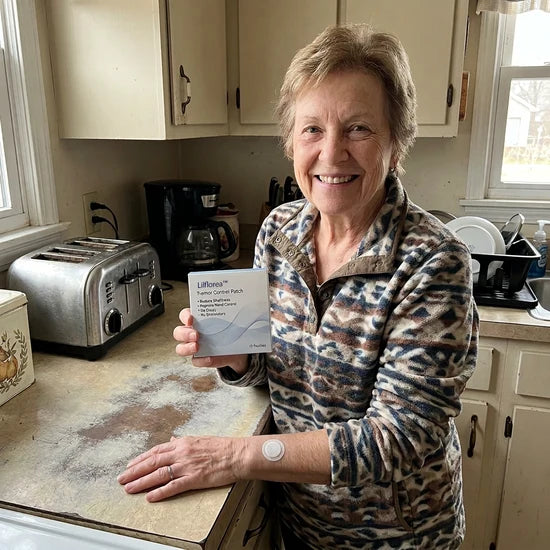 Older customer wearing support patch