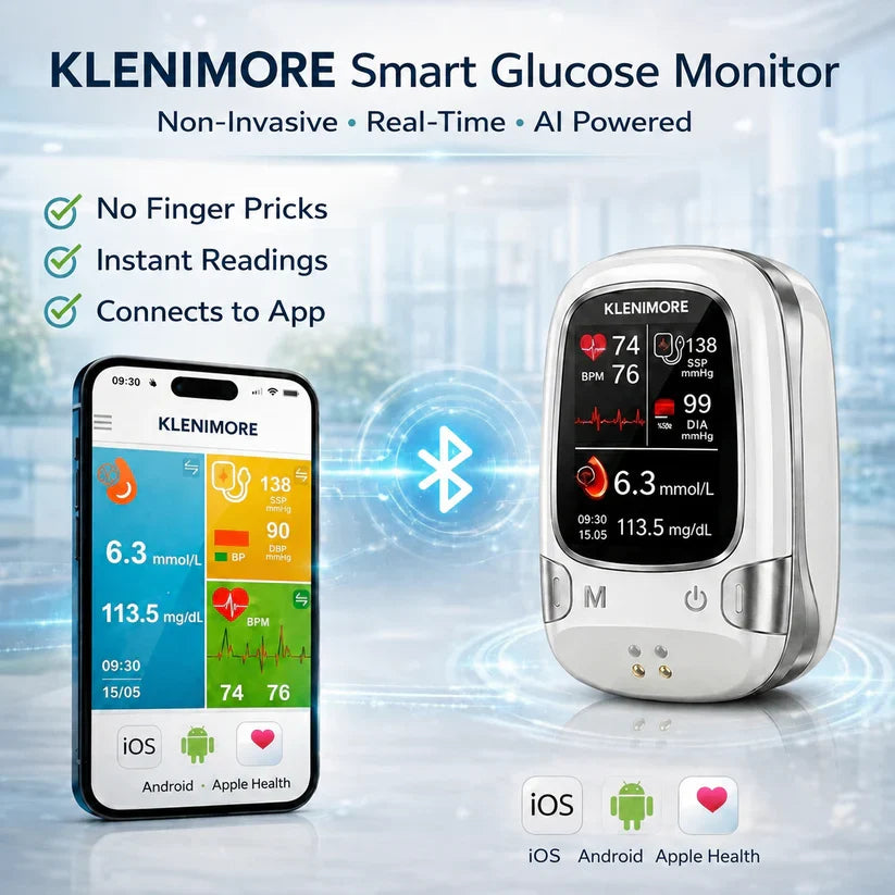 KLENIMORE device displayed beside a compatible phone application